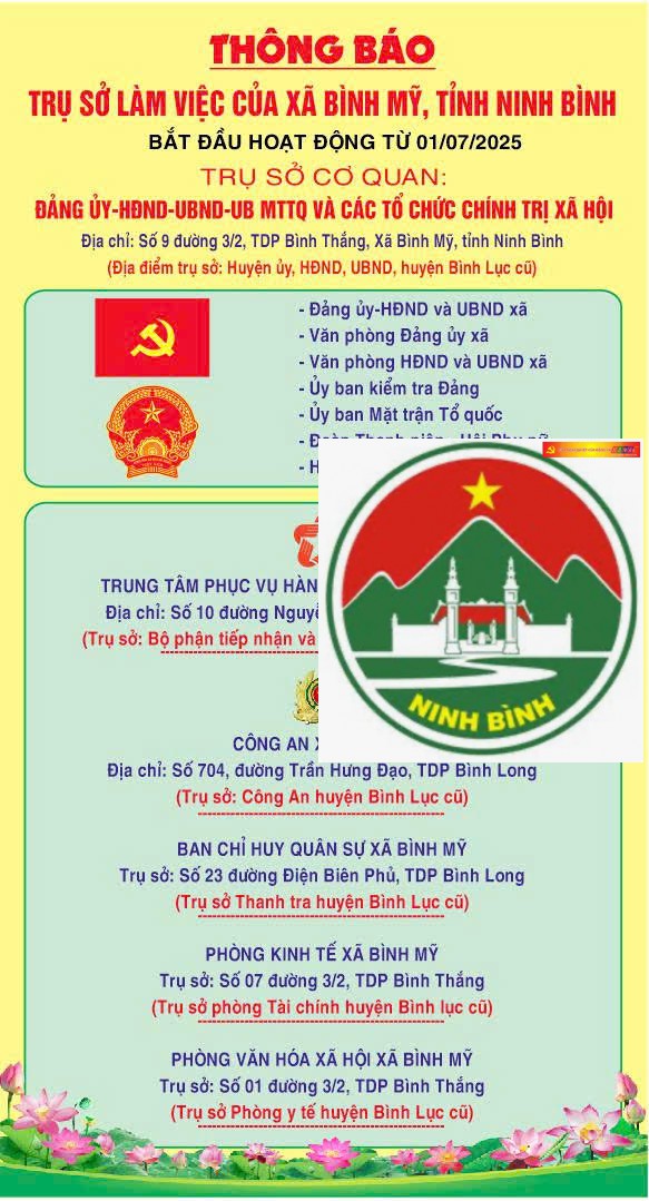 Thông báo trụ sở làm việc của xã Bình Mỹ tỉnh Ninh Bình